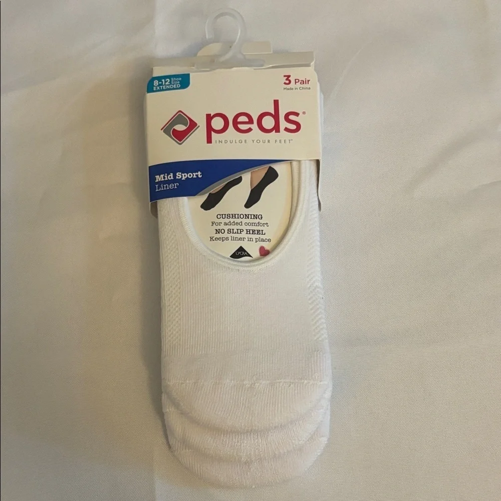 Peds Zoned Cushion Mid Cut No Show Socks, White Women Shoe Size 8-12